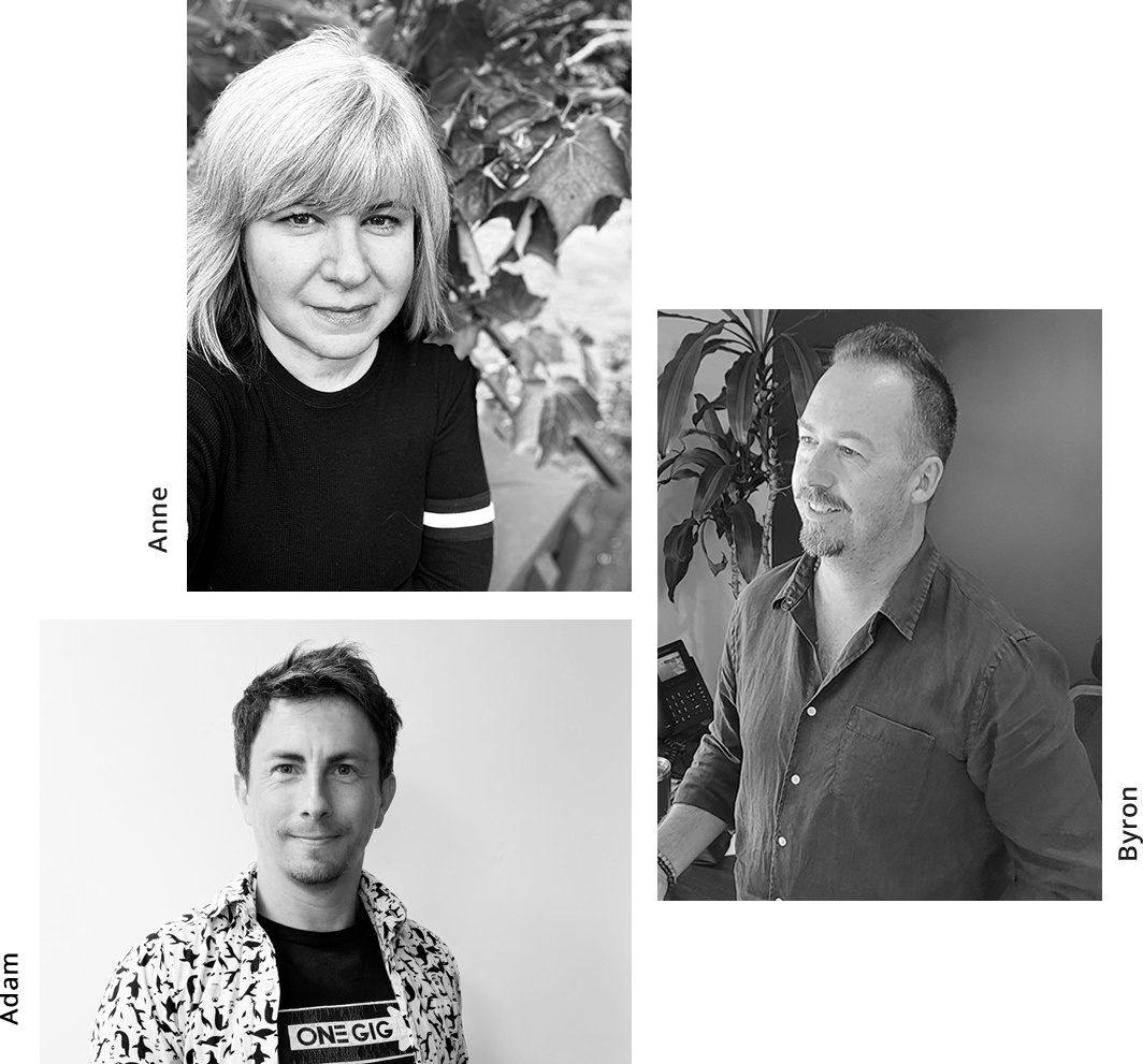 Photo collage showing three team members