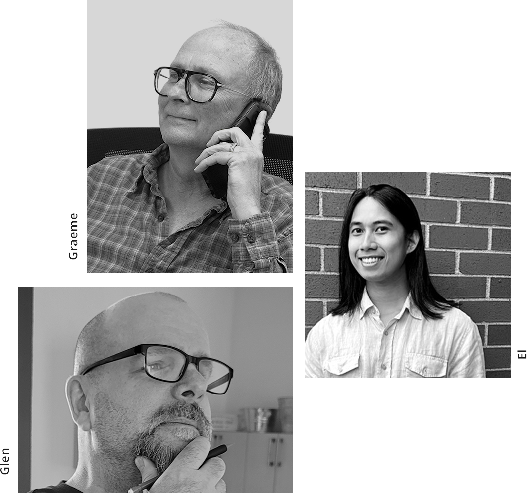 Photo collage of three staff members